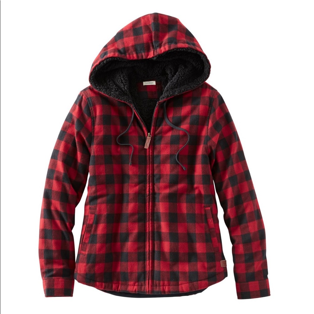 L.L. Bean Woman’s Scotch Plaid Flannel Shirt, Sherpa-Lined Zip Hoodie - Small